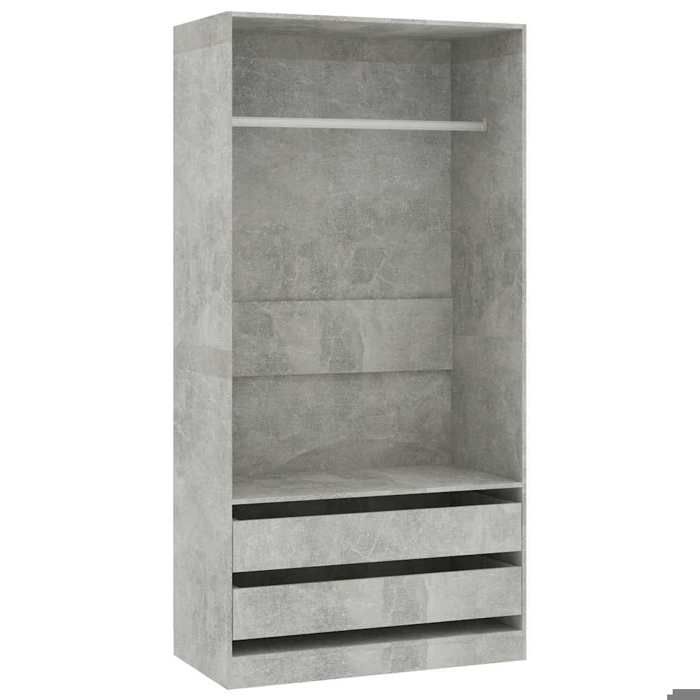 Gris Garde-robe CLARENCE Armoire penderie Pour chambre Gris béton 100x50x200 cm Bois dingénierie LV1546