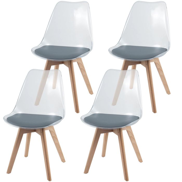 GIANTEX Lot de 4 Chaises de Salle à Manger- Assise Rembourré- Pieds en Bois Massif- Dossier Incurvé Transparentes- Scandinave- Gris GIANTEX Lot de 4 Chaises de Salle à Manger- Assise Rembourré- Pieds en Bois Massif- Dossier Incurvé Transparentes- Scandinave- Gris