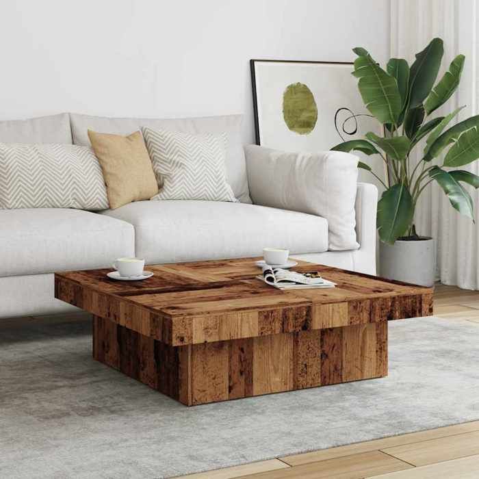 Table basse en bois dingénierie - vidaxl - 90x90x28 cm - Vieux bois - Capacité 60 kg - Assemblage requis