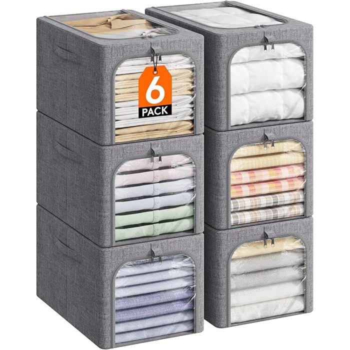 Lot de 6 boîtes de rangement robustes avec cadre métallique sac pliable avec fenêtre transparente 40L BOITE DE RANGEMENT