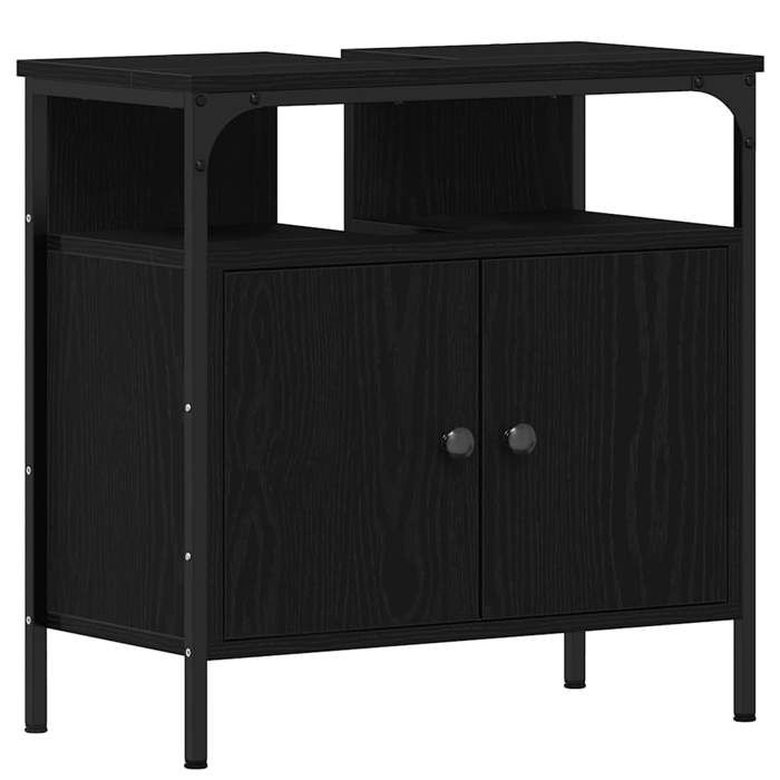 Armoire lavabo de salle de bain - GKO - Chêne noir - 60x30x60 cm - Bois dingénierie - Ouverture siphon 8x20 cm