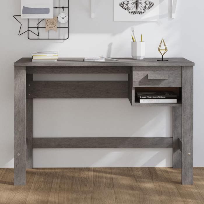 SALE 2026 Bureau moderne compact Gris - Bureau HAMAR Gris clair 110x40x75cm - bois massif de pin PRO295736261