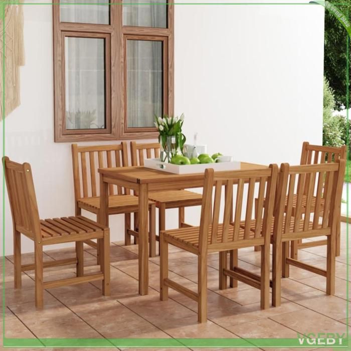 Ensemble de salle à manger de jardin 7 pièces - FAF7291712407000 - Bois massif teck - Table 120x70x77 cm - 6 chaises