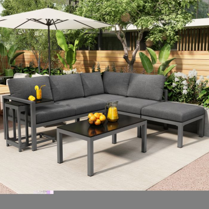 Mobilier de jardin extérieur résistant aux intempéries salon dangle en acacia avec canapé fauteuils et table basse pour 4-5 pla