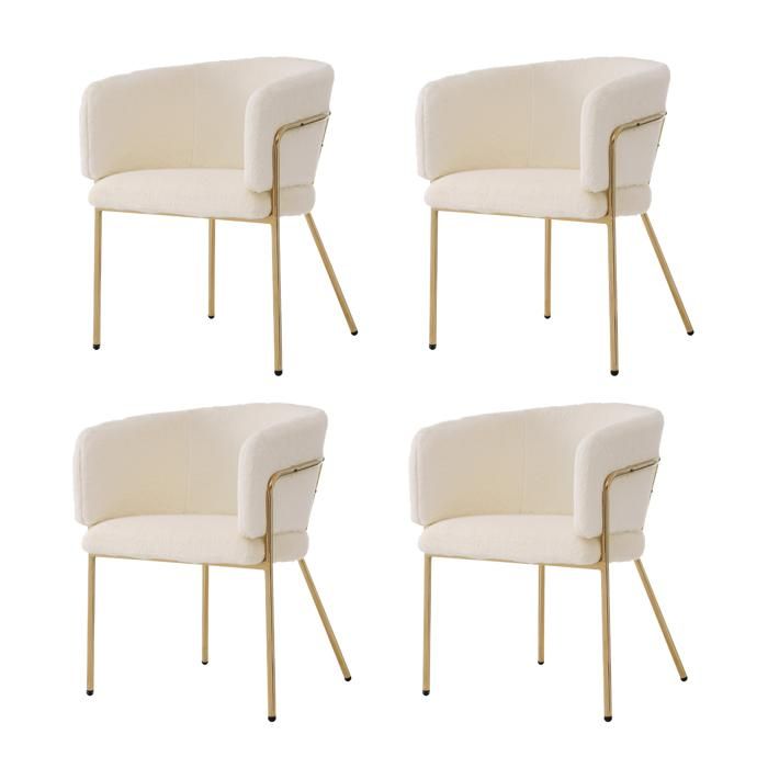Lot de 4 chaises longues salon chambre à coucher imitation peluche lapin beige pieds métal design luxueux léger 56x57x77cm Lot de 4 chaises longues salon chambre à coucher imitation peluche lapin beige pieds métal design luxueux léger 56x57x77cm