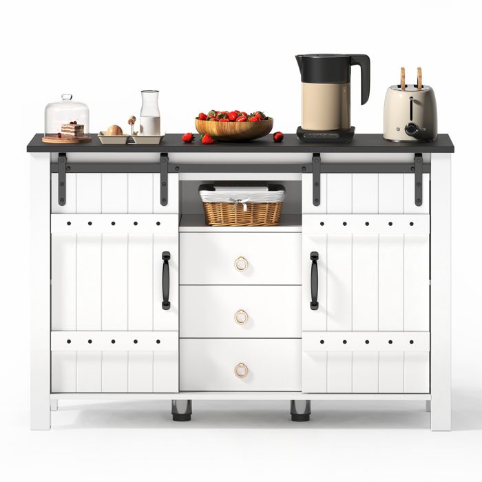 Buffet cuisine multifonctionnel MDFÎlot de cuisine avec portes coulissantes & 3 tiroirsCommode buffet latéral 120×40×80cmBlanc