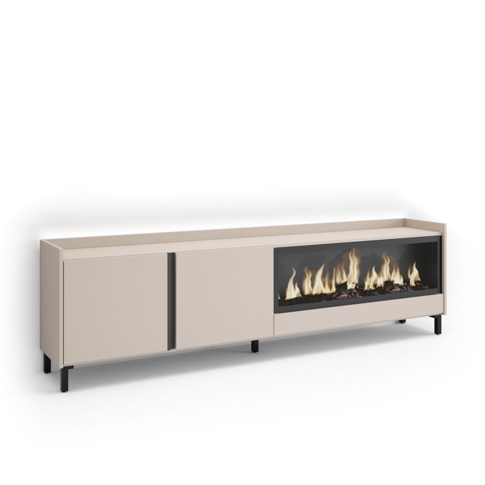 Meuble TV 212x35x61cm Cheminée électrique XXL à droite Design industriel LED Beige RF4824