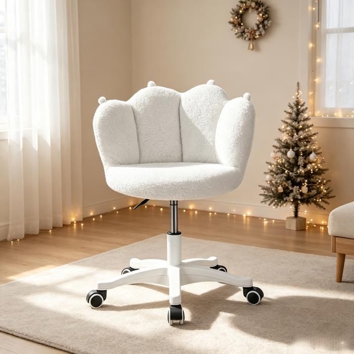 WILITTO Chaise de Coiffeuse Confortable - Dossier en Pétale - Rotation à 360° - Réglage en Hauteur - Flanelle