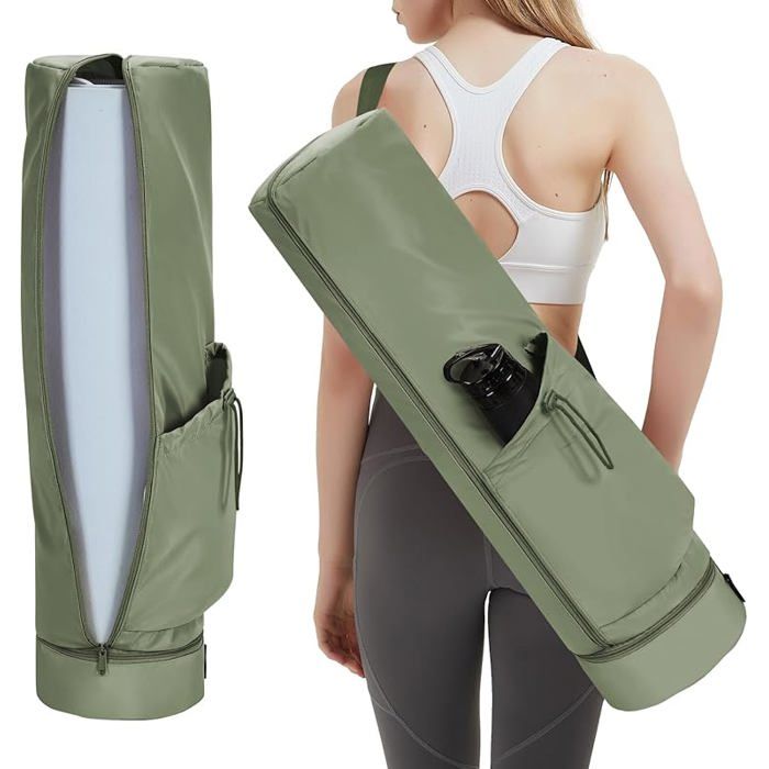 Sac Tapis Yoga Femme Sac Yoga à Pleine Fermeture Compartiment HumiIndépendant et Poche pour Bouteille Armée Verte
