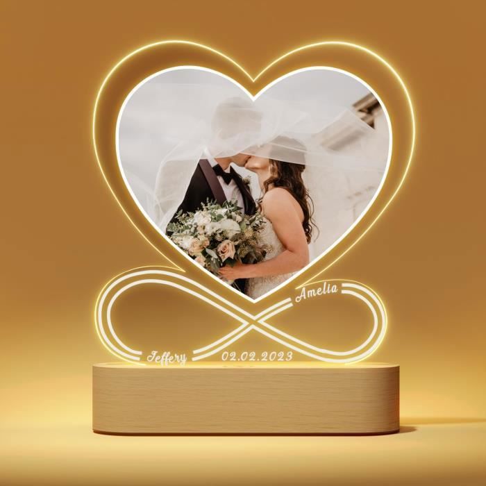 Cadre Photo Personnalisé Cadeau Noel Couple Lampe Personnalisée avec Photo