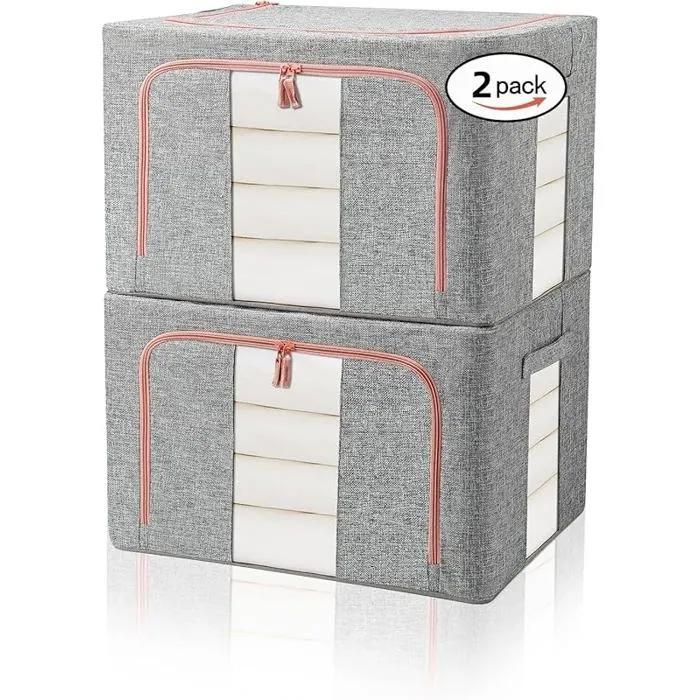 Lot de 2 Sacs de Rangement Pliables et Rigides pour Couettes Boite de Rangement Armoire pour Édredons Couvertur BOITE DE RANGEMENT