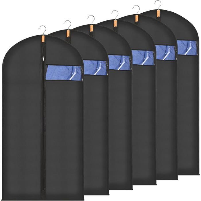 Housses de Vêtements Longue 60x140cm Lot de 6 Noir Anti Poussière Anti-Mites Contre lHumidité 60x140cm Noir N HOUSSE DE RANGEMENT