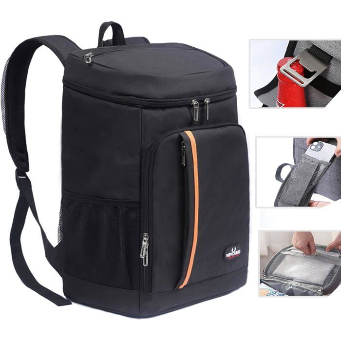 Sac à dos glacière isotherme 28L noir portable - Idéal pour pique-nique randonnée camping et sorties extérieures