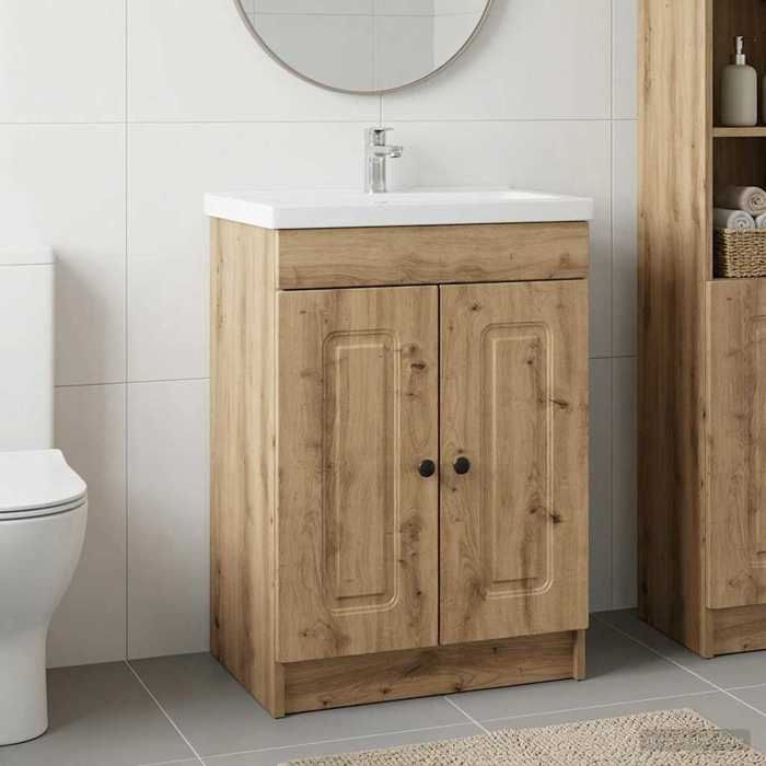 vidaXL Armoire sous évier de salle de bain Chêne artisanal 890013