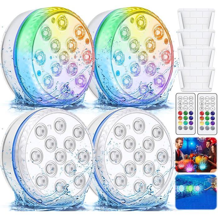 Lumiere piscine4 Pcs LED Piscine Sous eau16 RGB LED EciragePiscineTélécommande Lampes IP68 Etanche lumière