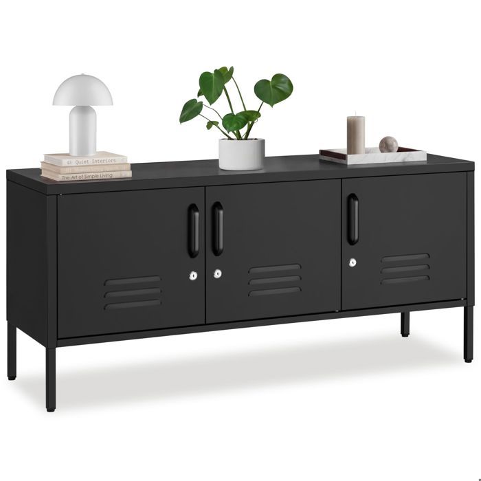 Buffet - TECTAKE - Meuble métallique BAKER en acier 3 portes verrouillables étagère réglable 120 x 375 x 555 cm - Noir