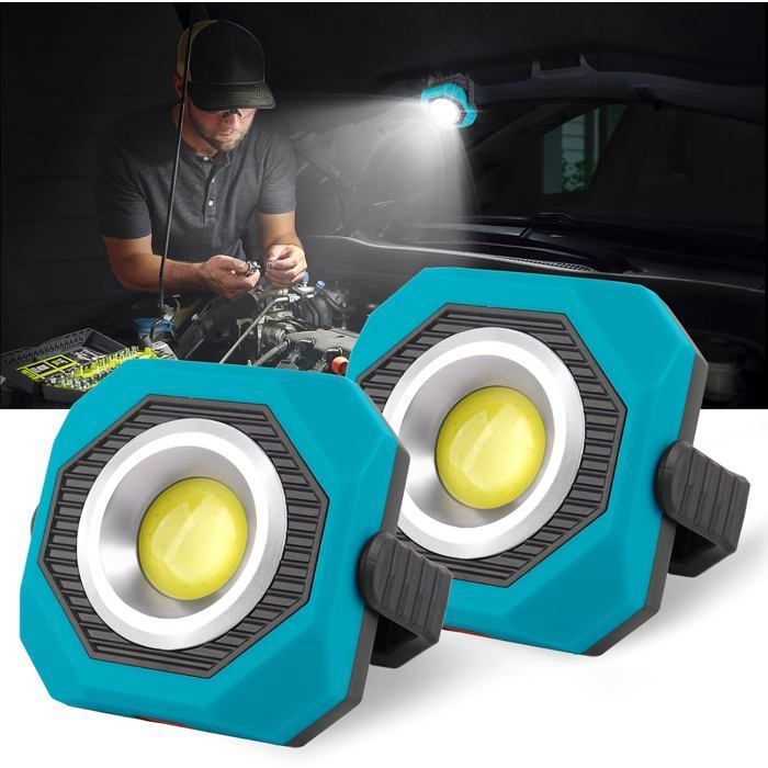 Projecteur LED rechargeable solaire 3 modes avec USB support 360° base magnétique bleu