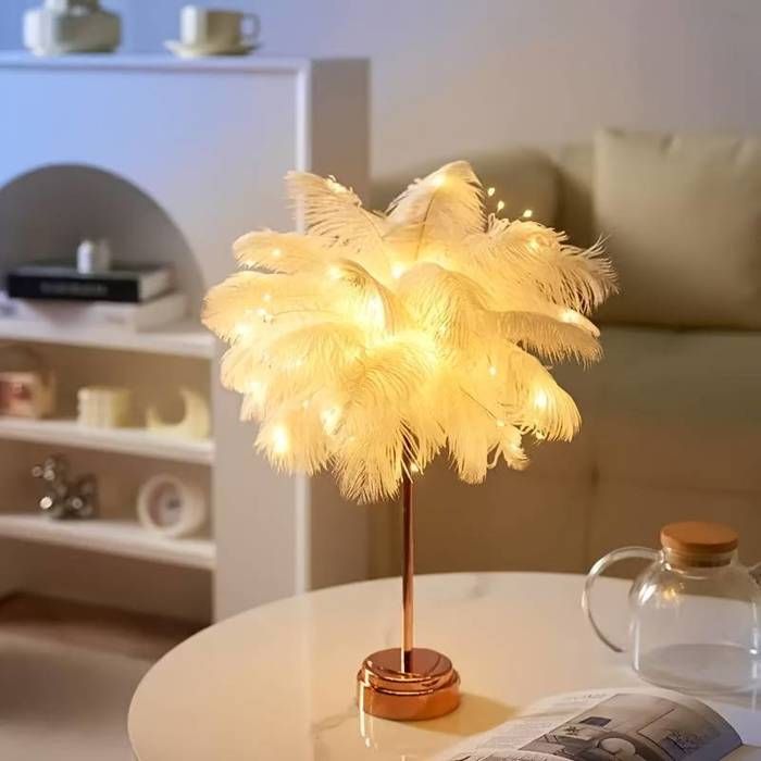 Veilleuse décorative à design de plumes télécommande et alimentation flexible pour une ambiance douce