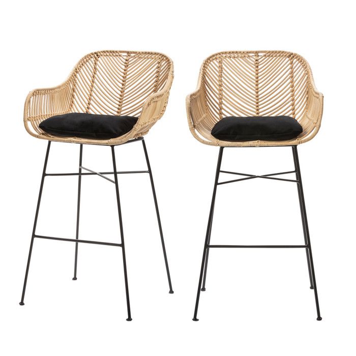 Nunuhai - Lot de 2 tabourets de bar en rotin H68cm - Naturel Nunuhai - Lot de 2 tabourets de bar en rotin H68cm - Naturel