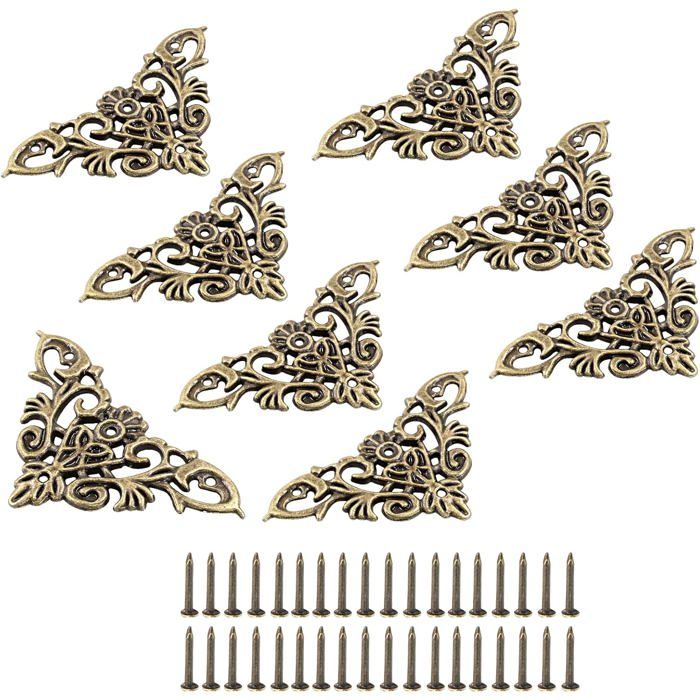 8 Coins de Protection Décoratifs pour Meuble Angle Triangle 65 x 46 x 46 mm Alliage Zinc Bronze Vintage