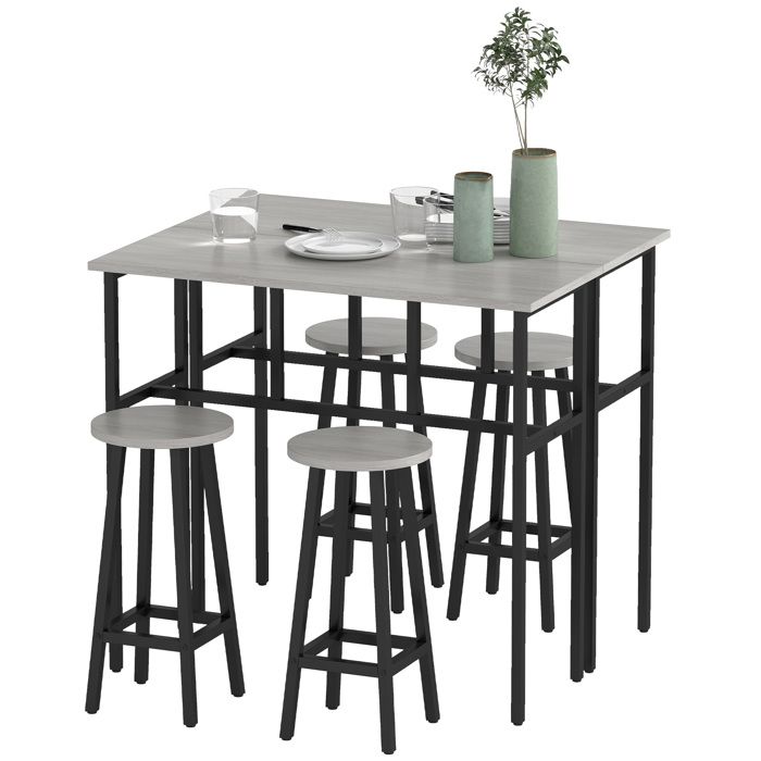 CollaHausse Ensemble de Bar 6 Pièces avec 4 Tabourets et 2 Tables Hautes en Panneau de Particules et Acier Gris