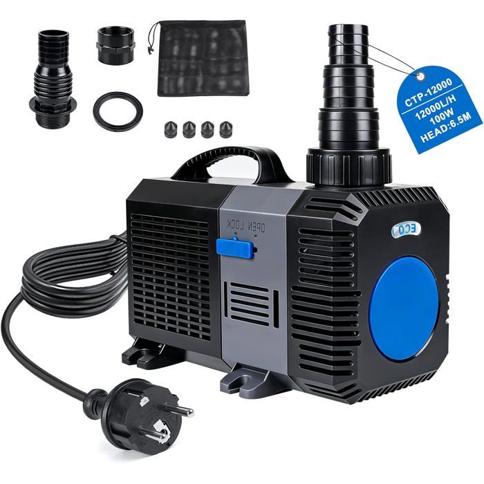 Pompe Bassin Extérieur 1200L/H 100W Réglable Fontaine Cascade Ruisseau Jardin Filtration Koï Aquarium Poisson