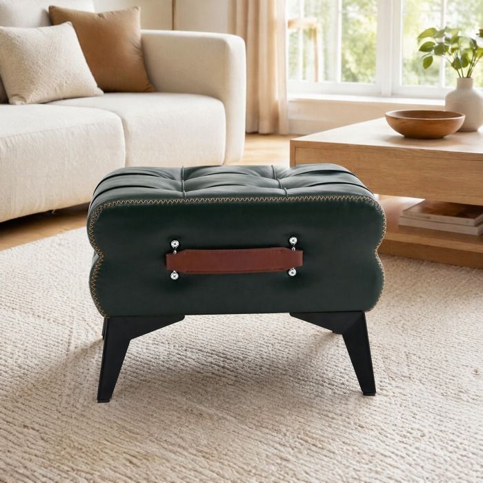 Repose-pied Portable avec Poignée - BEAUNIV - Pieds en Métal Patins Antidérapants Simili Cuir PU Vert 43 × 33 × 30 cm