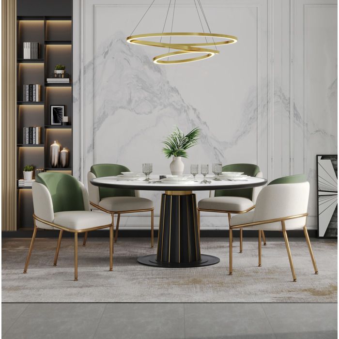 Chaises de salle à manger lot de 4 avec accoudoirs et pieds réglables simili cuir PVC vert et doré - UVRION