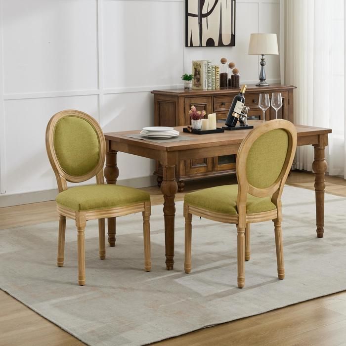 Chaise de salle à manger en bois massif - Lot de 2 - Style français - Cadre en bois massif - Finition peinte antique