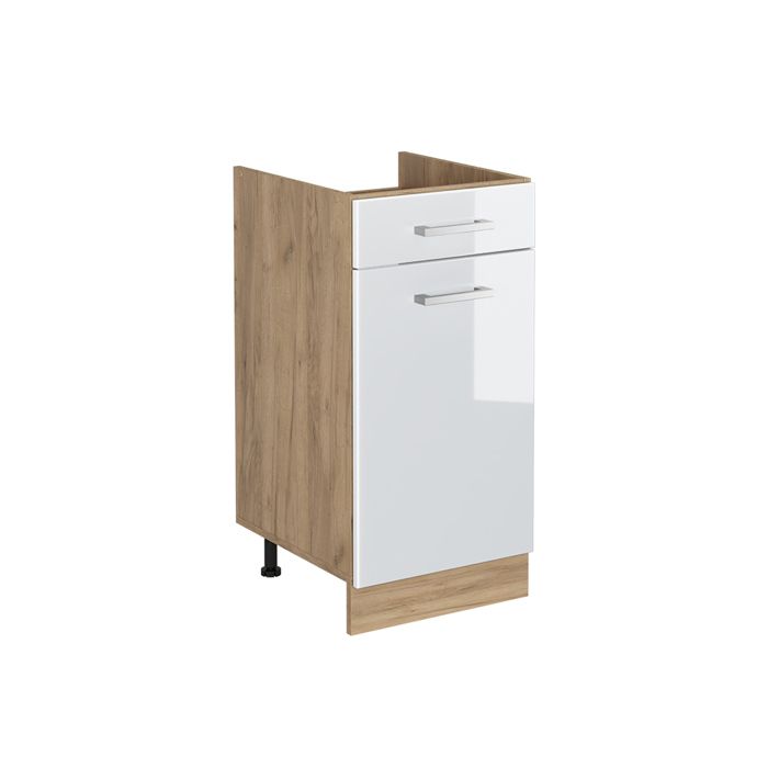 Meuble bas de cuisine R-Line 40cm sans plan de travail Blanc Haute brillance/Chêne doré Vicco 61176