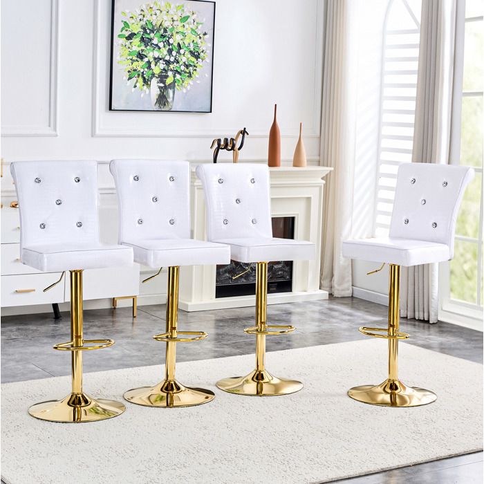 Maisentiel Lot de 4 chaises de bar réglables en hauteur blanc simili cuir PVC vintage détails strass