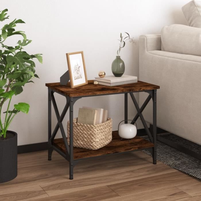 Homgoday Table basse en chêne fumé 55 x 55 x 40 cm, table d'appoint en
