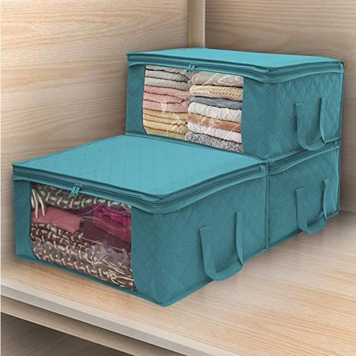 BEMSM-3PCS housse de rangement sous le lit boîte de rangement pour couette  couverture oreiller jouet veste vêtements bleu 010 - Cdiscount Maison