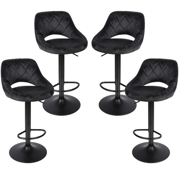 Tabouret de bar avec dossier Viyiduo - Noir - Lot de 4 - Velours