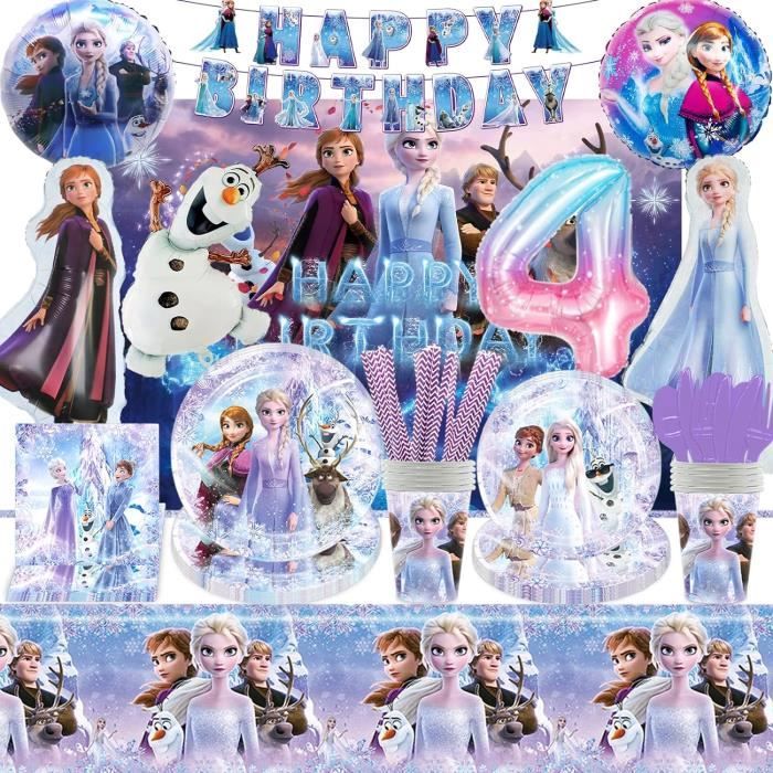 109 Pièces Decoration Anniversaire Fête Vaisselle Ballon Kit Rein des Neige 3Ans,Froze Anniversaire Vaisselle Kit 4 Ans,Frozen Decoration Anniversaire Filles Ballon Rein des Neig Assiettes, Serviettes