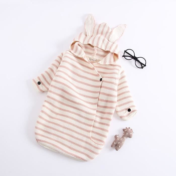 Couverture De Bebe Couverture Rayee En Tricot A Capuchon Avec Oreille De Lapin 176 Cdiscount Puericulture Eveil Bebe
