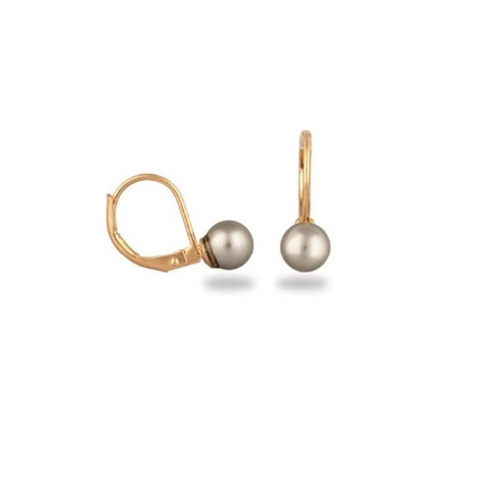 1000 Et Un Bijoux Boucles Doreille Dormeuses Perle Grise Or Jaune 24 Carats Gf