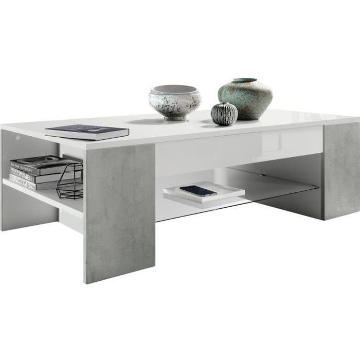 Vladon Table de Salon Table basse Clip en Blanc avec des bordures en Aspect Béton Oxyde Vladon Table de Salon Table basse Clip en Blanc avec des bordures en Aspect Béton Oxyde