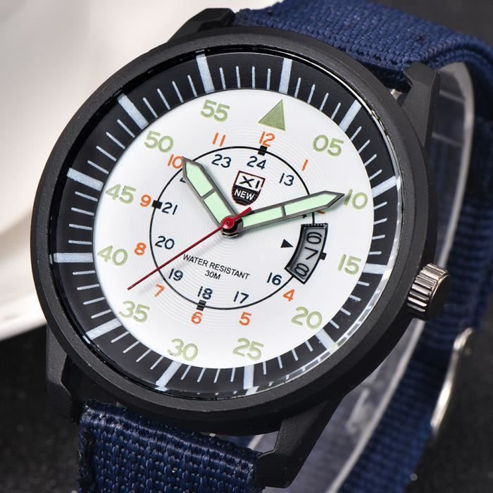 Montre militaire homme Quartz armée cadran noir Date de luxe Sport montre