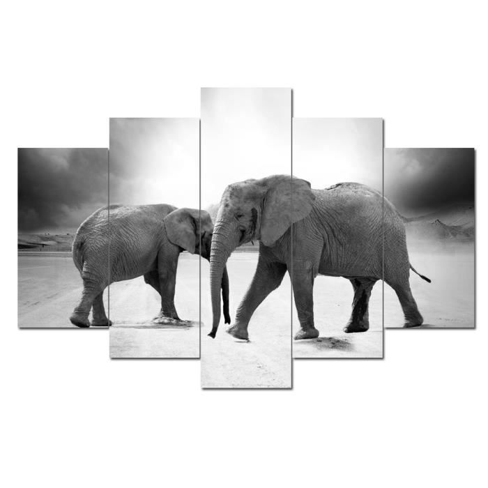 5 Piece Noir Animal Blanc Photo Sur Toile Art Moderne Mur éléphant Tableau Peinture Décoration Unframed