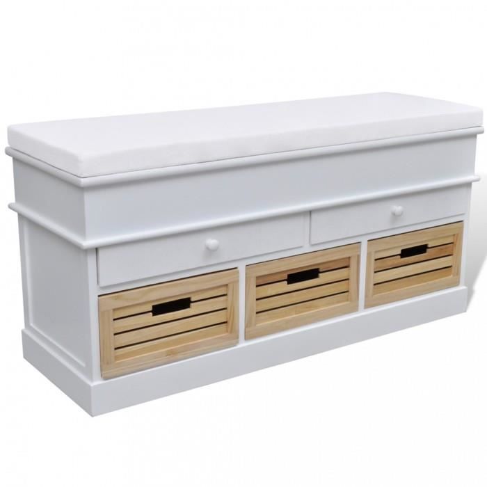 Bancs Coffres Banc De Rangement Avec 3 Cagettes Et 2 Tiroirs Coussin Inclus Achat Vente Banc Blanc Soldes Sur Cdiscount Des Le 20 Janvier Cdiscount