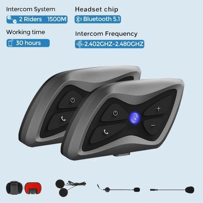 Intercom Moto Bluetooth 2pcs - Interphone pour Casque Moto Sans
