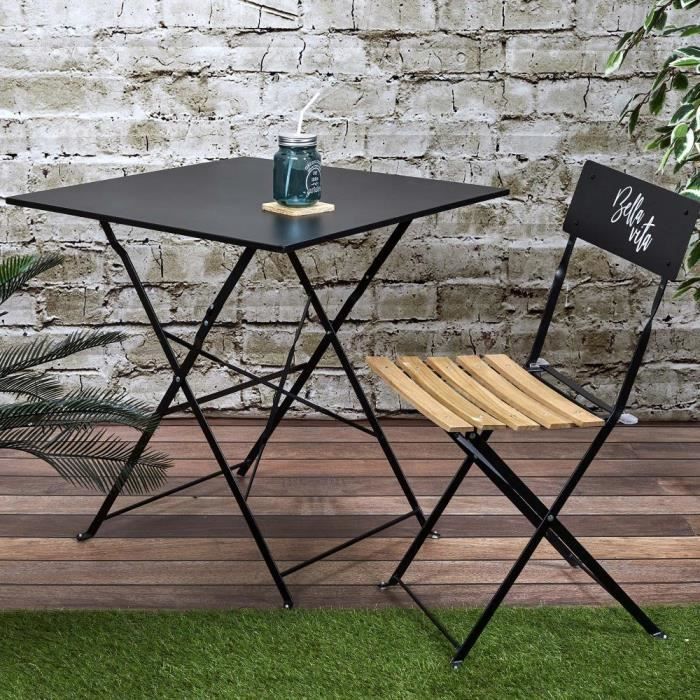 Table de jardin pliante Palerme - Noir - 70 x 70 cm - Pliable - Acier
