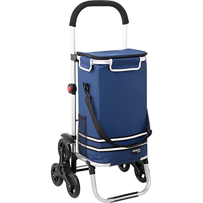 Chariot de courses 2en1 bleu 30kg pliable sac amovible 6 roues caddie  courses montant escaliers poussette marché sac [272]