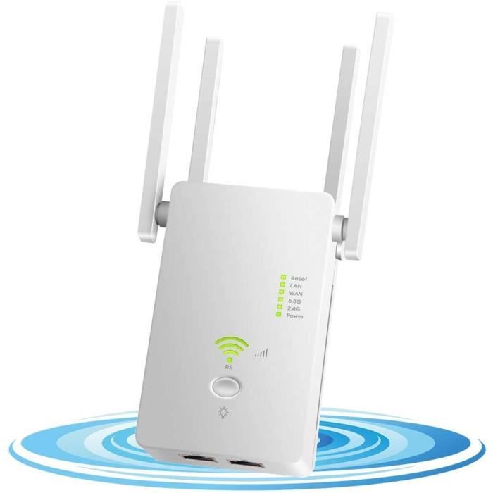 DCUKPST Répéteur WiFi 4 Antennes Support AP/Répéteur/Routeur Mode Bouton WPS 300Mbps Amplificateur Signal WiFi 2.4GHz Extenseur WiFi avec Port Ethernet 