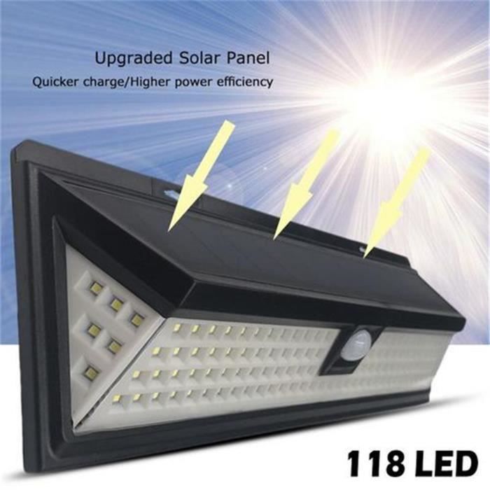 118LED solaire capteur de mouvement mur lumière extérieure étanche IP65 Jardin Lampadaire
