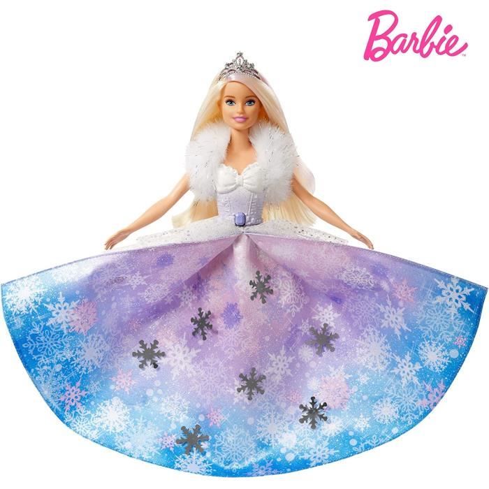 Barbie Dreamtopia – Poupée Princesse Flocons – Robe Qui Se Déploie – Cheveux Blonds Avec Mèche Rose – Brosse Incluse – GKH26