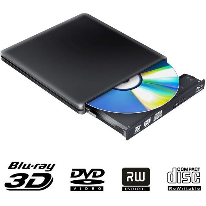 USB 3.0 Graveur Lecteur DVD Externe Blu Ray 4K 3D, Portable Ultra Slim  Bluray DVD CD-RW pour Mac OS, Linux, PC Windows XP/Vista