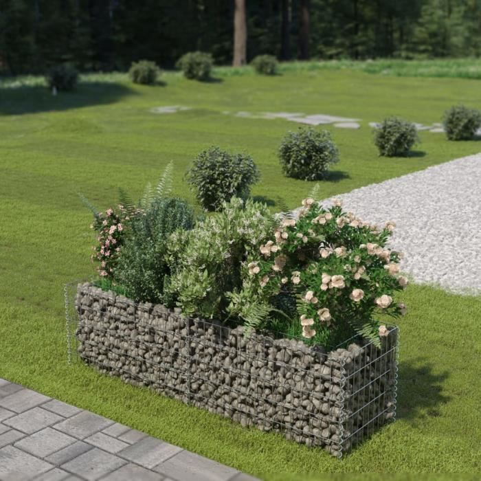 Lit surélevé à gabion en acier galvanisé 180x50x50 cm - MEUBLE-MONDE - PRO83785 - Gris