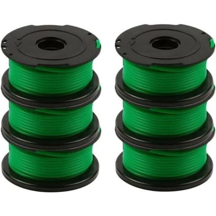Lot de 6 bobines de fil vert pour débroussailleuse Black & Decker GL7033 GL8033 GL9035 A6482